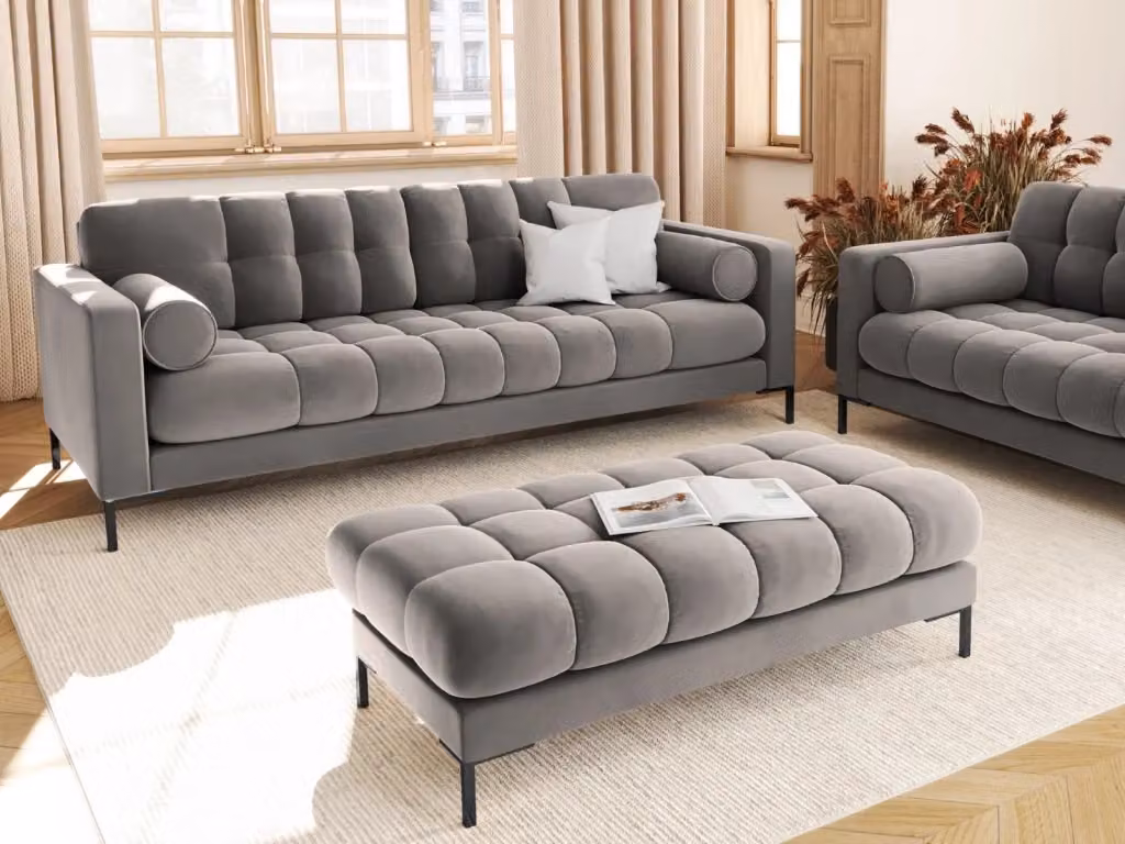 Divano 3 posti Bali Cosmopolitan Design in velluto grigio chiaro L: 177 cm, P: 75 cm, H: 92 cm – 2