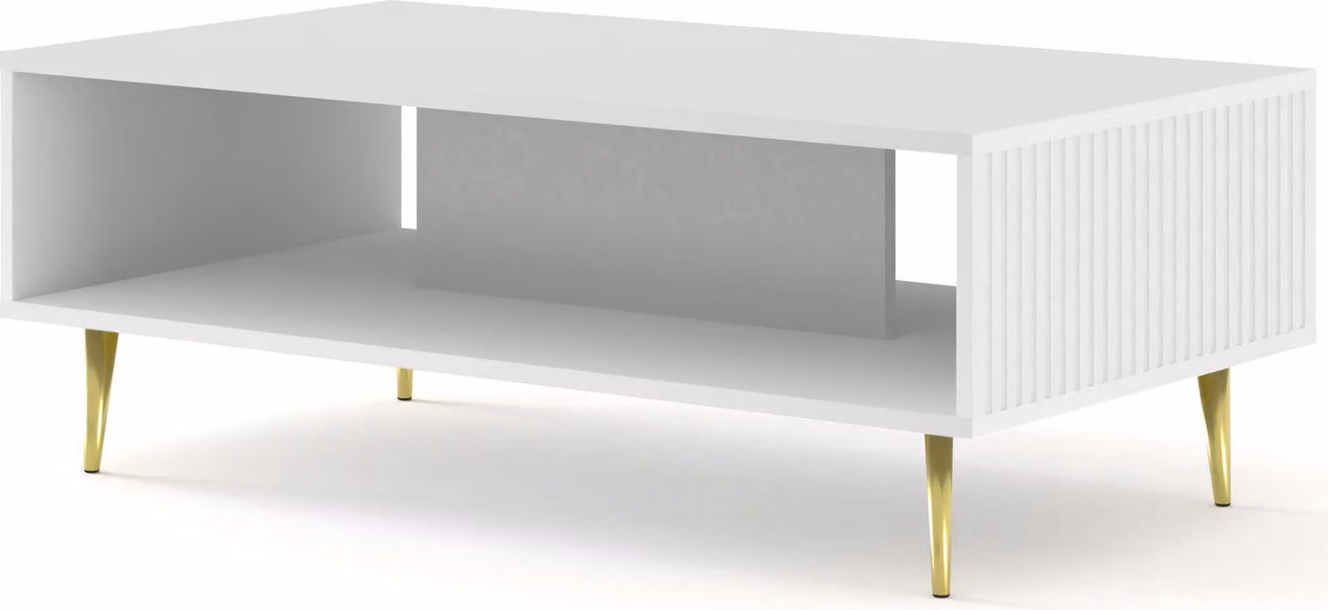 FURNLUX Tavolino Ravenna B Bianco e Oro 90cm / Colore principale: Bianco / Dimensioni: 90 x 43 x 60 cm