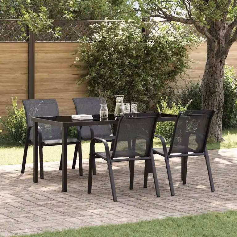vidaXL Sedie da Giardino Impilabili 4 pz in Tessuto Textilene Nero