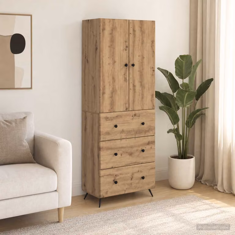 Set di 2 armadi moderni vidaXL in legno e metallo marrone con ante scorrevoli e cassetti, L 66 x P 34,5 x H 90 cm