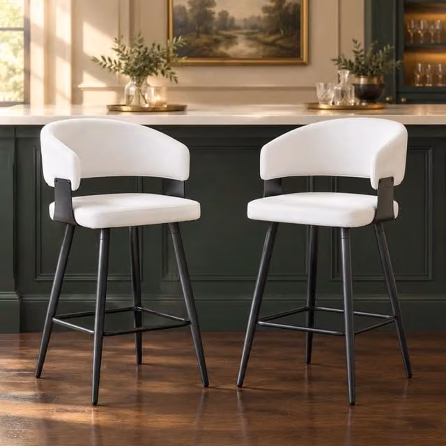 Set di 2 sgabelli da bar 52x47x94;5 cm bianchi in PU con schienale