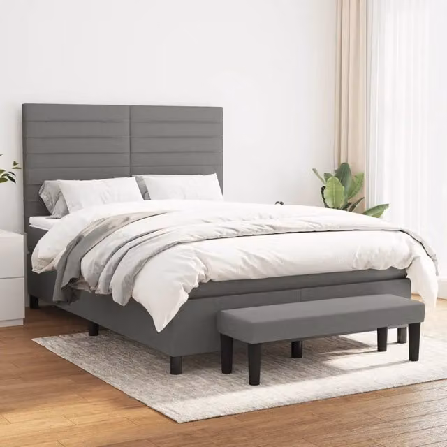 Letto Ibrido con Giroletto a Molle e Materasso vidaXL Grigio e Bianco L/P/H: 193 x 144 x 128 cm