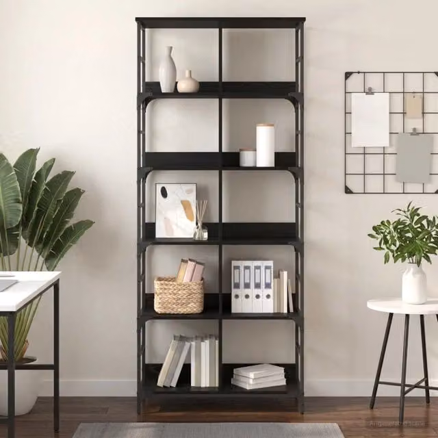 Libreria 4 livelli 78,5 x 33 x 188,5 cm metallo PB Rovere nero 8010897