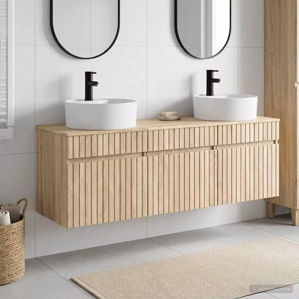 Set di 3 mobili da bagno moderni vidaXL in legno rovere, colore marrone e beige, L/P/H: 49 x 44,5 x 65 cm
