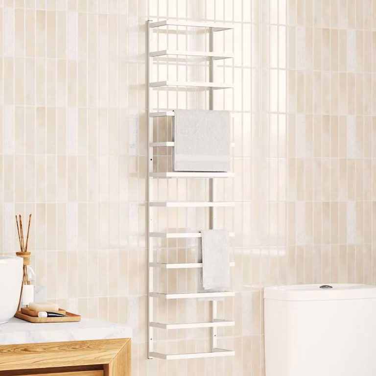 Portasciugamani da parete vidaXL in acciaio bianco L 24 cm, P 12 cm, H 96 cm