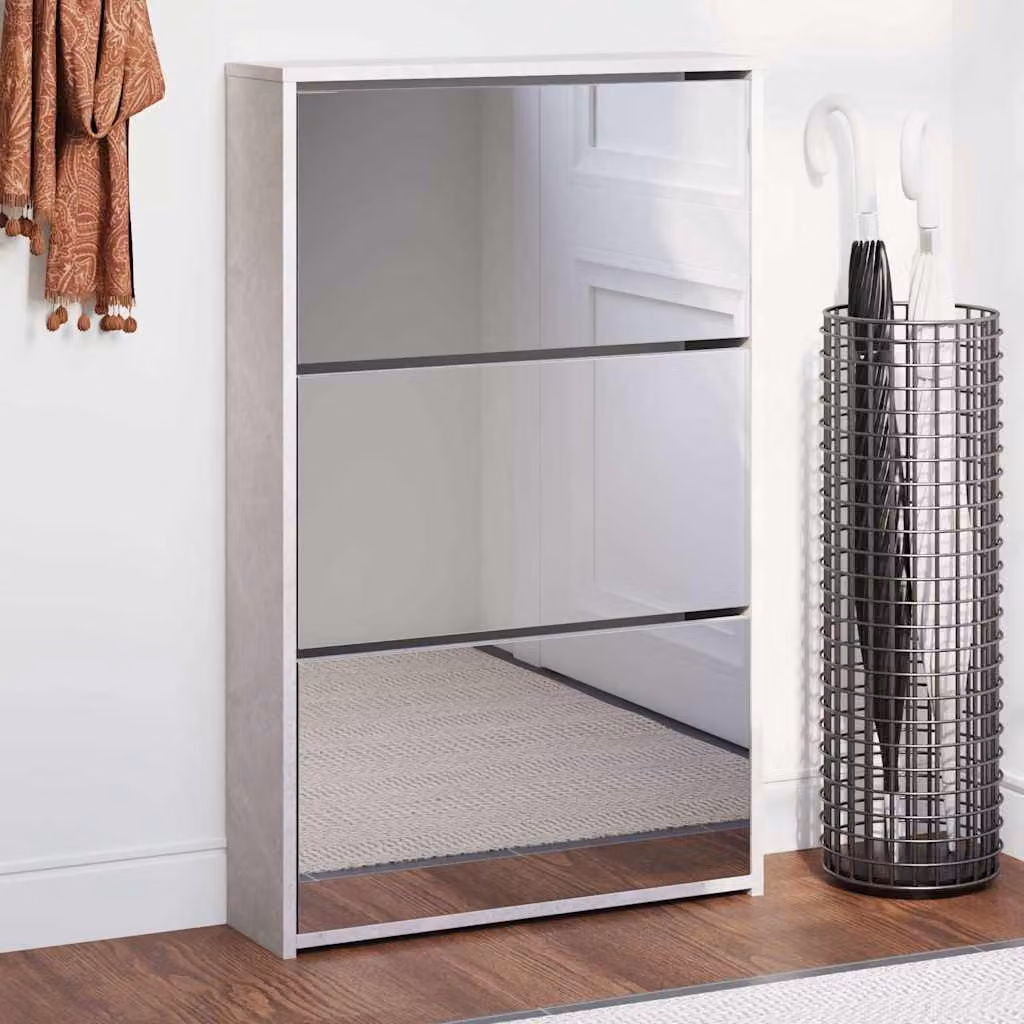 Scarpiera con specchio vidaXL a 3 livelli, colore grigio, L: 63 cm, P: 17 cm, H: 102,5 cm
