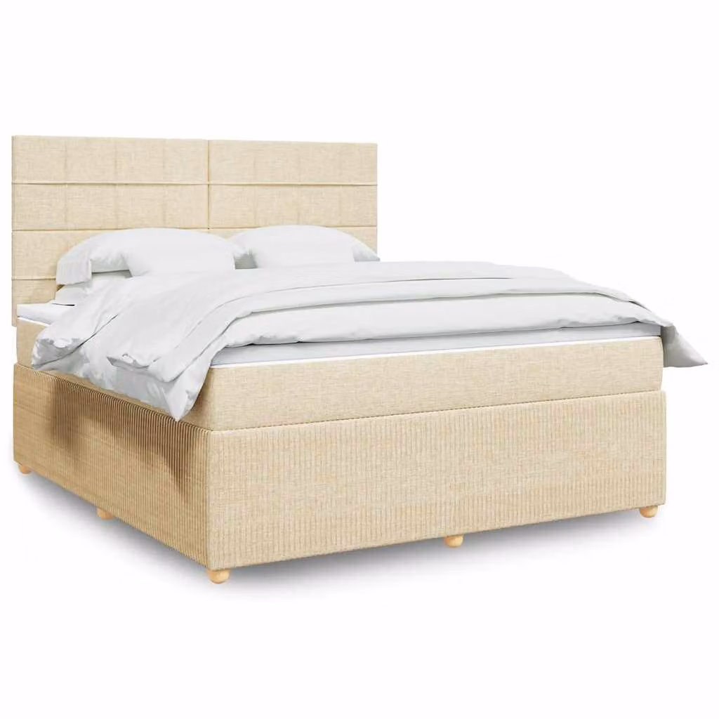 vidaXL Giroletto a Molle Ibrido con Materasso in Tessuto Beige e Bianco L/P/H: 180 x 200 cm