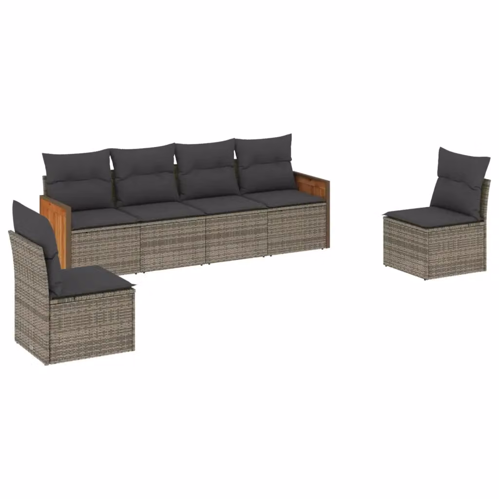 vidaXL Set Divano da Giardino 6 pz a L in Polyrattan Grigio con Cuscini Imbottiti e Coperture Rimosse – 2