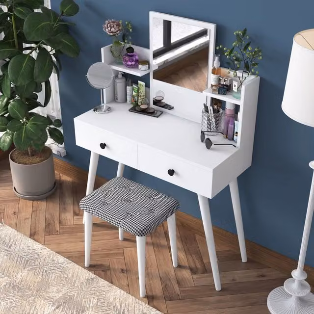 Toeletta con specchio Sutera DMORA, mobile da trucco moderno in bianco, L: 103 cm, P: 40 cm, H: 112 cm