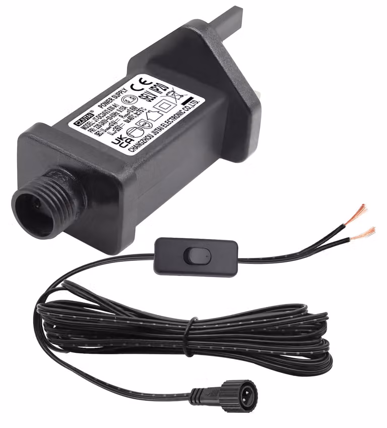 Alimentatore da 24V, 3.6W, per catena luminosa, con cavo di 3 metri e interruttore