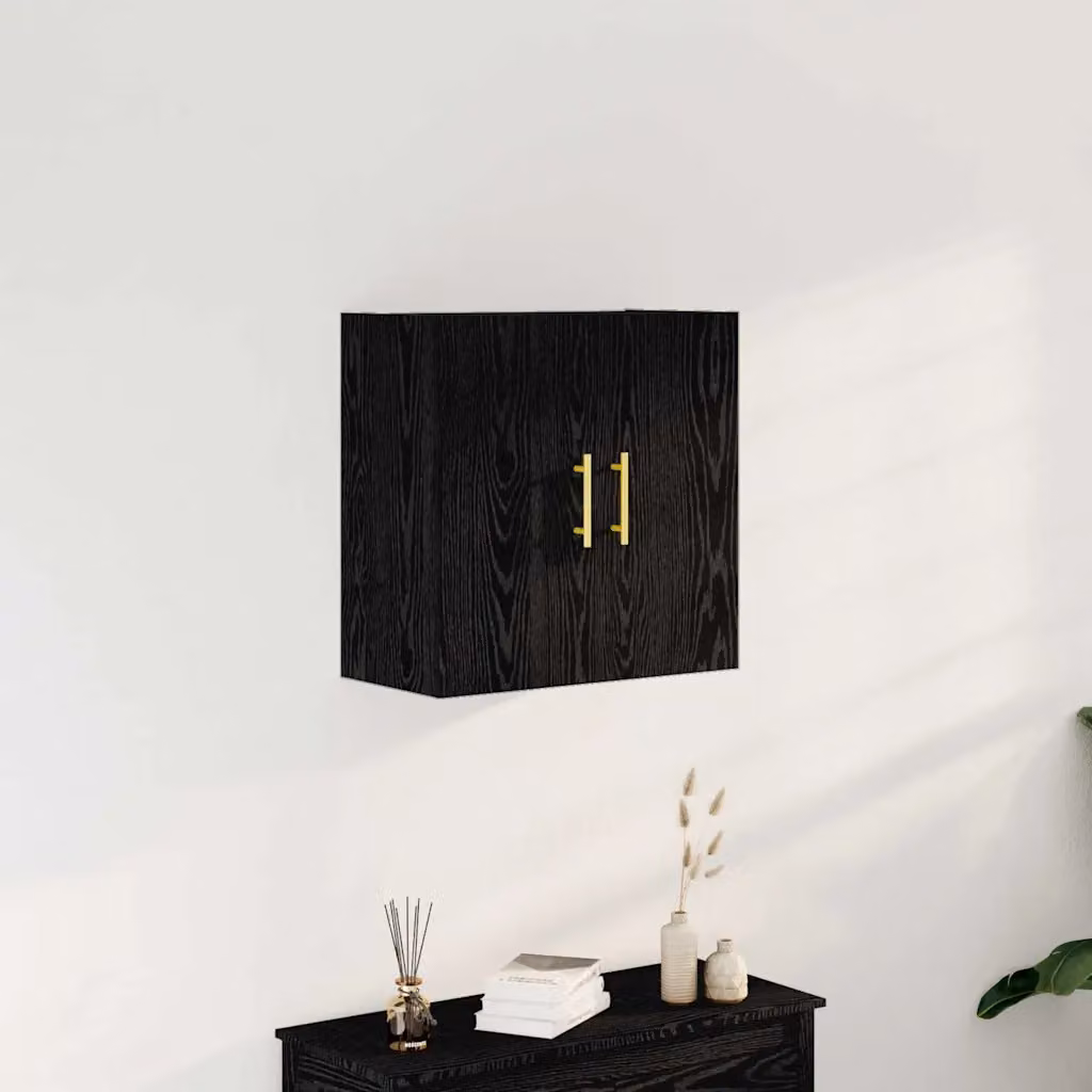 Mobile a muro vidaXL in legno e metallo con ante a battente, colore Rovere e Nero, L: 60 cm, P: 31 cm, H: 70 cm