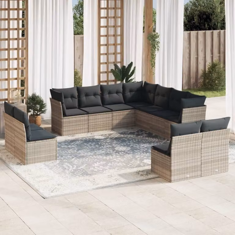 Maison Exclusive - Set Divani da Giardino 11 pz con Cuscini in Polyrattan Grigio