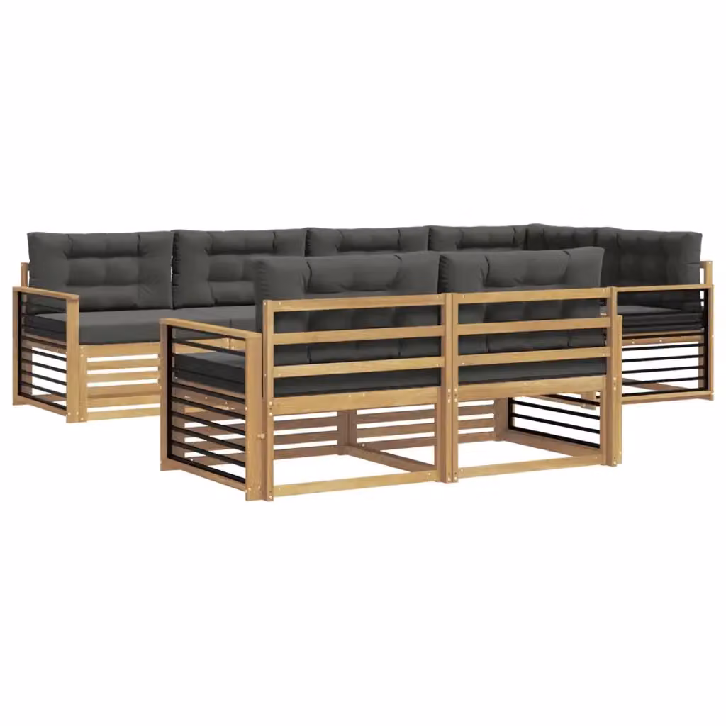 Set di divani da esterno a L vidaXL in legno di acacia con cuscini, Bianco e Antracite – 2