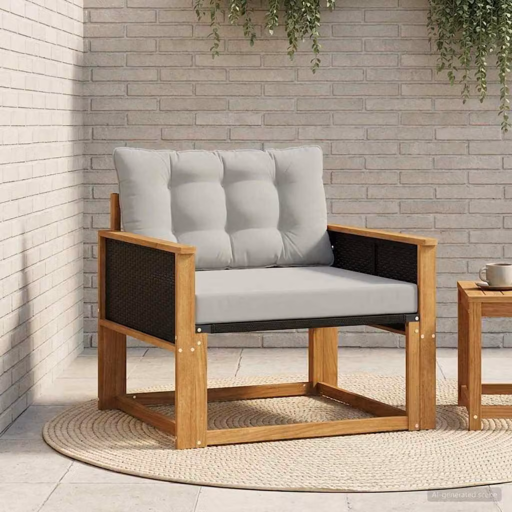 Sedia da giardino moderna vidaXL in legno di acacia massello e textilene, marrone e grigio