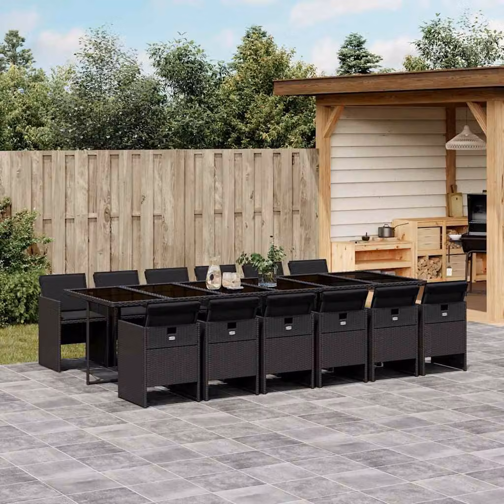 Set da pranzo da giardino vidaXL in polyrattan nero con 13 pezzi e cuscini