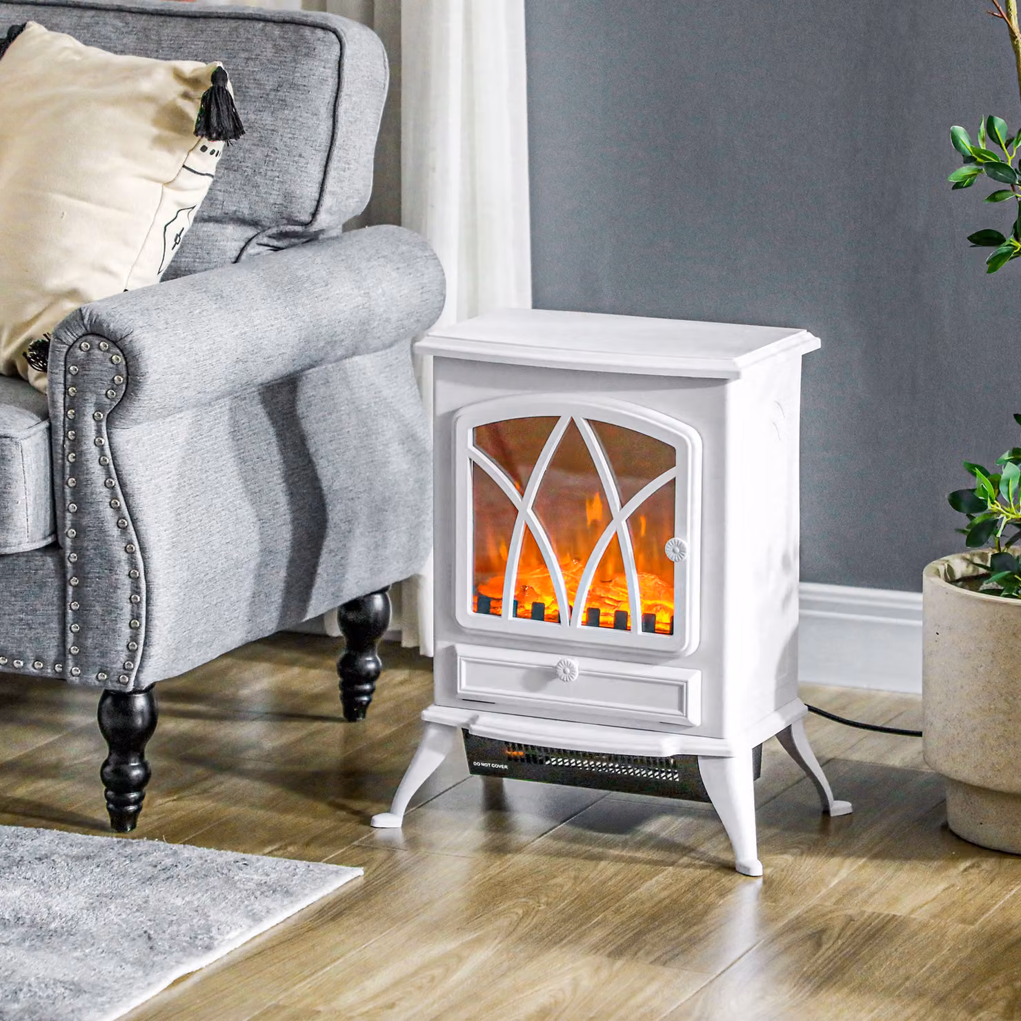 Stufa Elettrica a Camino da Terra HOMCOM con Effetto Fiamma LED, Bianco – 2