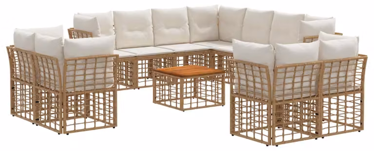 Set di divani da esterno 12 pcs Naturale e Bianco Crema