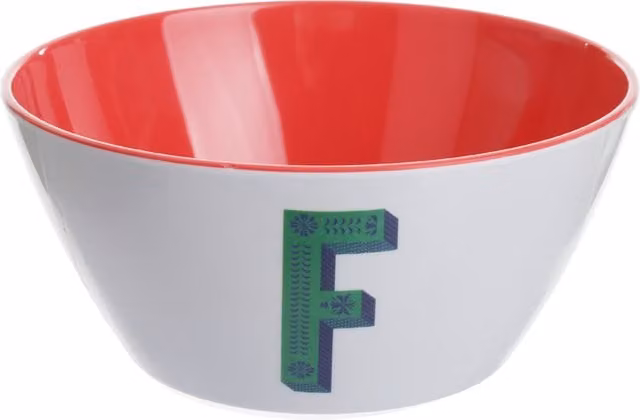 Ciotola dessert in melammina rossa con lettera F Maiolika, diametro 15 cm – 1