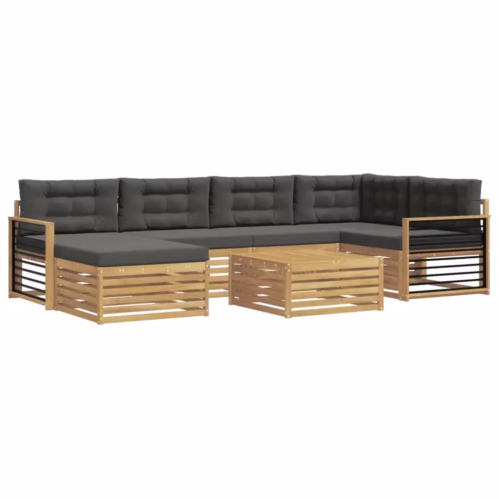 Set di divani da esterno a L vidaXL in legno di acacia con cuscini, bianco e antracite – 2
