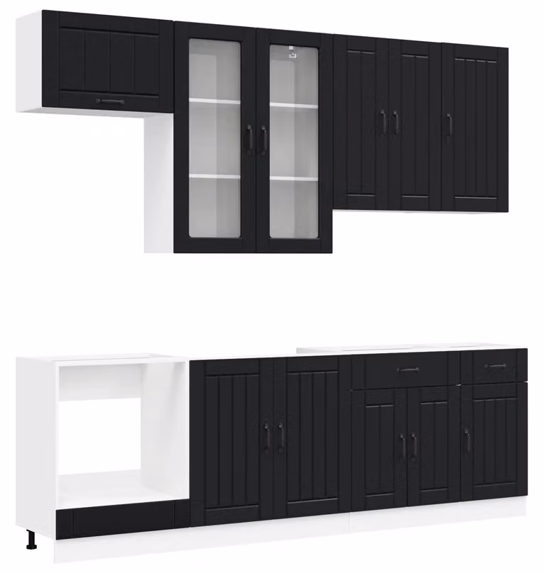 Set di mobili da cucina LUCCA, 8 pezzi, in legno impiallacciato nero