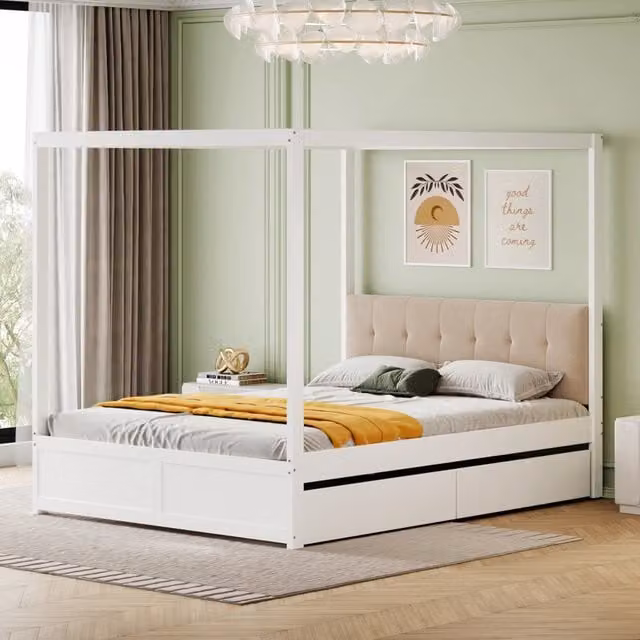 letto a baldacchino legno bianco 142 x 204 cm