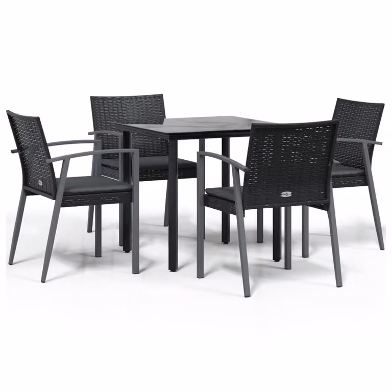 Set Pranzo da Giardino 5pz con Cuscini in Polyrattan e Acciaio
