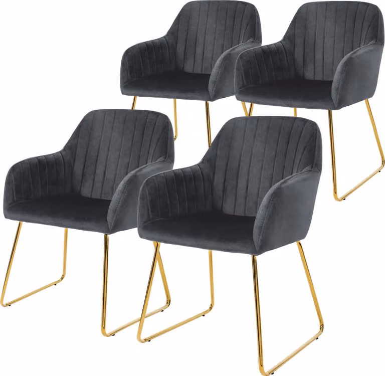 ML-Design set di 4 sedie da pranzo con schienale, grigio, in velluto