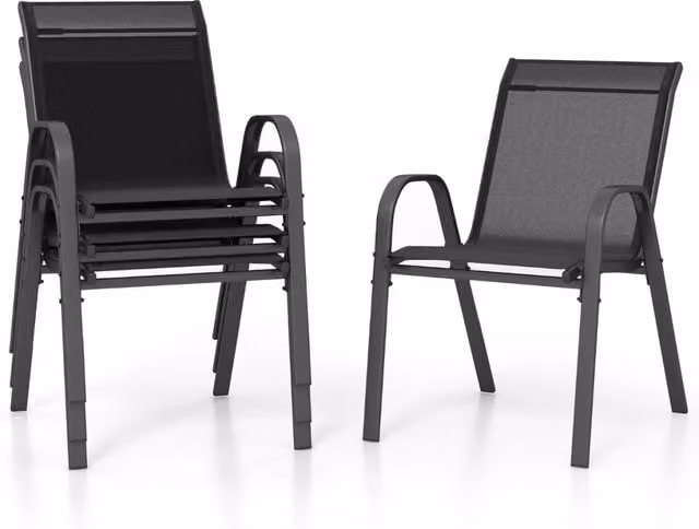 Set di 4 sedie da esterno Design Mania impilabili in metallo e tessuto textilene nero con braccioli