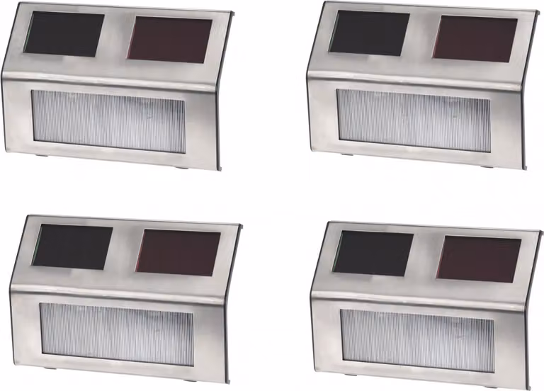Set di 4 lampade solari ProGarden, acciaio inox, 14x9,5 cm, argento/nero