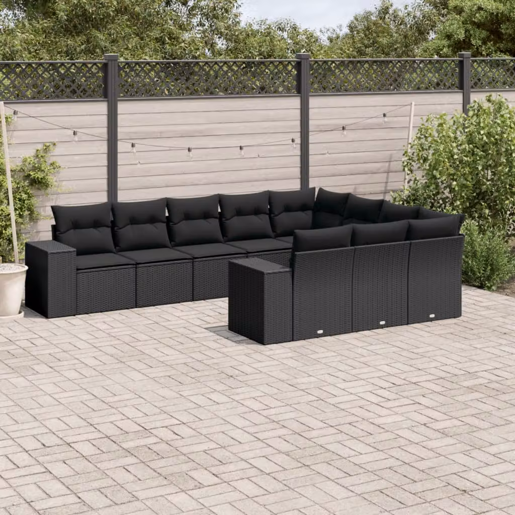 Set di divani da giardino vidaXL a forma di L in polyrattan nero con cuscini inclusi – 1