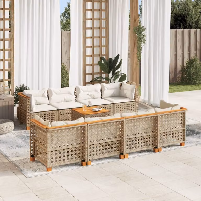 Maison Exclusive - Set da giardino 9 pezzi con cuscini in polyrattan beige
