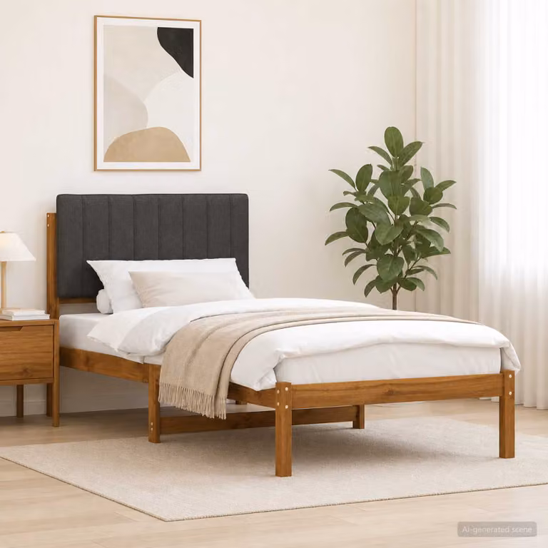 vidaXL Letto con Testiera Rivestita Naturale e Grigio Scuro