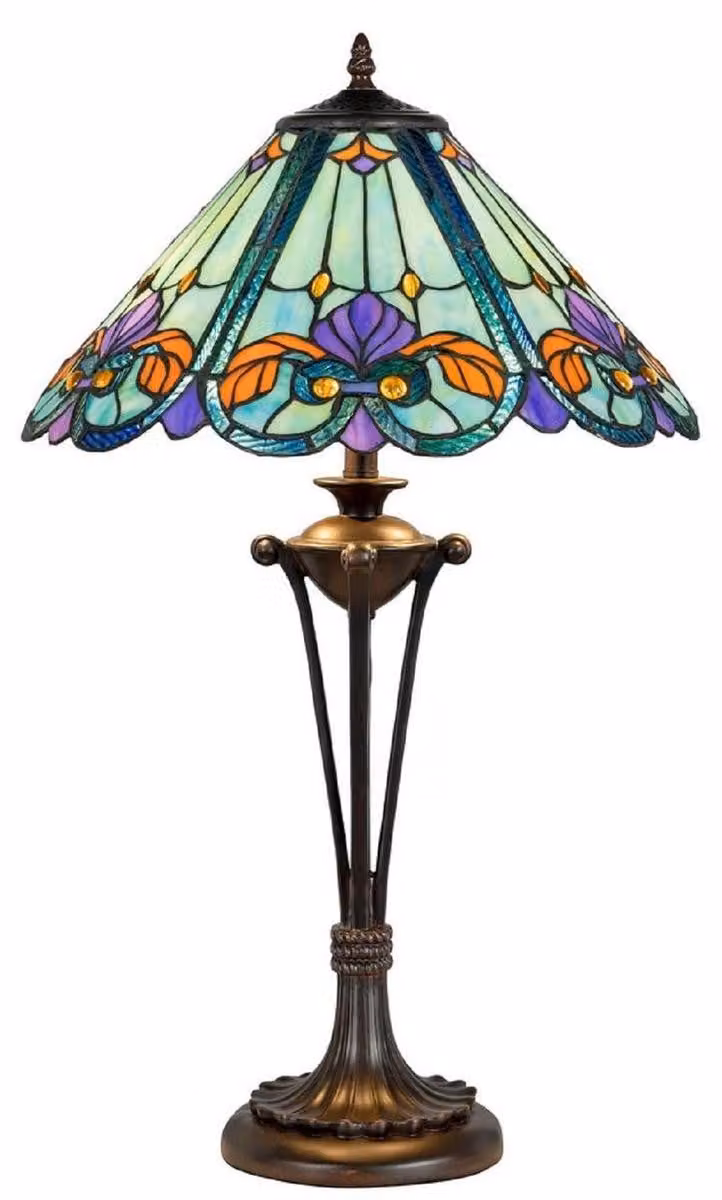 Casa Padrino Lampada da tavolo Tiffany Multicolore / Marrone Ø 40 x H. 61 cm - Lampada da tavolo Tiffany - Interni - Illuminazione Art Deco - Luci Tiffany