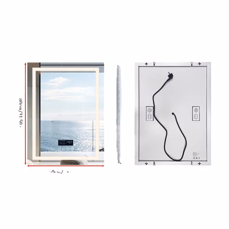 Specchio da bagno illuminato con Bluetooth, sistema antiappannamento, funzioni di visualizzazione intelligenti, dimensioni 60x80 cm (24x32 pollici)