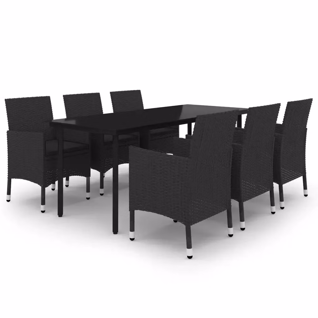Set da pranzo da giardino vidaXL in polyrattan e vetro nero con 7 pezzi e cuscini – 2