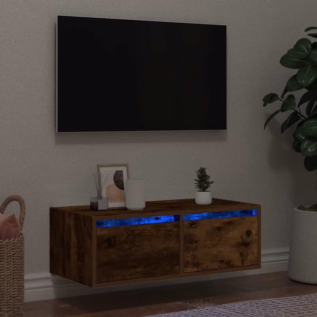 vidaXL Mobile Porta TV Moderno con Luci LED in Rovere Fumo, L 75 cm x P 35,5 cm x H 25 cm