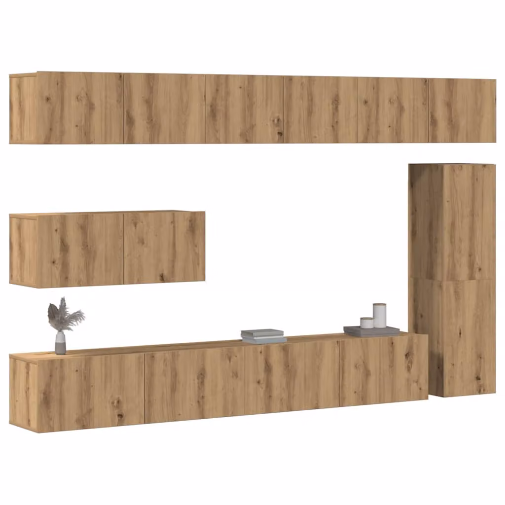 Set Mobile TV vidaXL da 7 pezzi in Legno Multistrato e MDF, Colore Marrone, Montaggio a Parete per Soggiorno Moderno