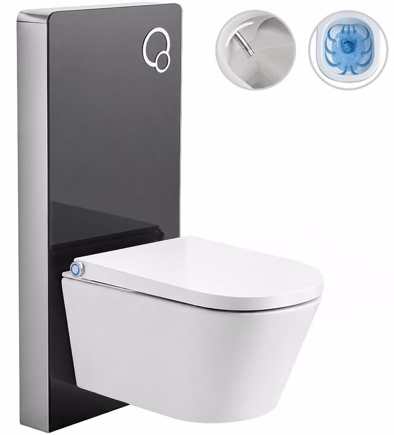Water WC sospeso con bidet Modul/Cronus Standard - bianco lucido / nero opaco - pulsante WC integrato - modulo pneumatico - 59,3x38,4 cm