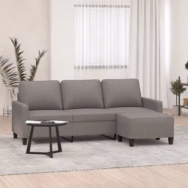 Divano a 3 posti moderno vidaXL con poggiapiedi coordinato in tessuto beige e grigio L: 198 cm, P: 80 cm, H: 77 cm