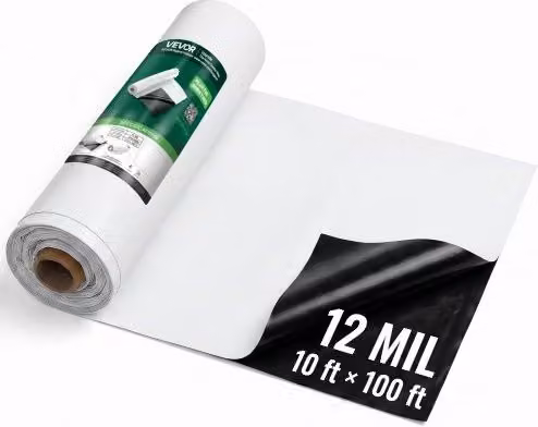 Telo in polietilene VEVOR bianco e nero da 3,05 x 30,48 m, rotolo di plastica protettiva spessa da 0,3 mm per controllo delle erbacce in giardino e frutteto