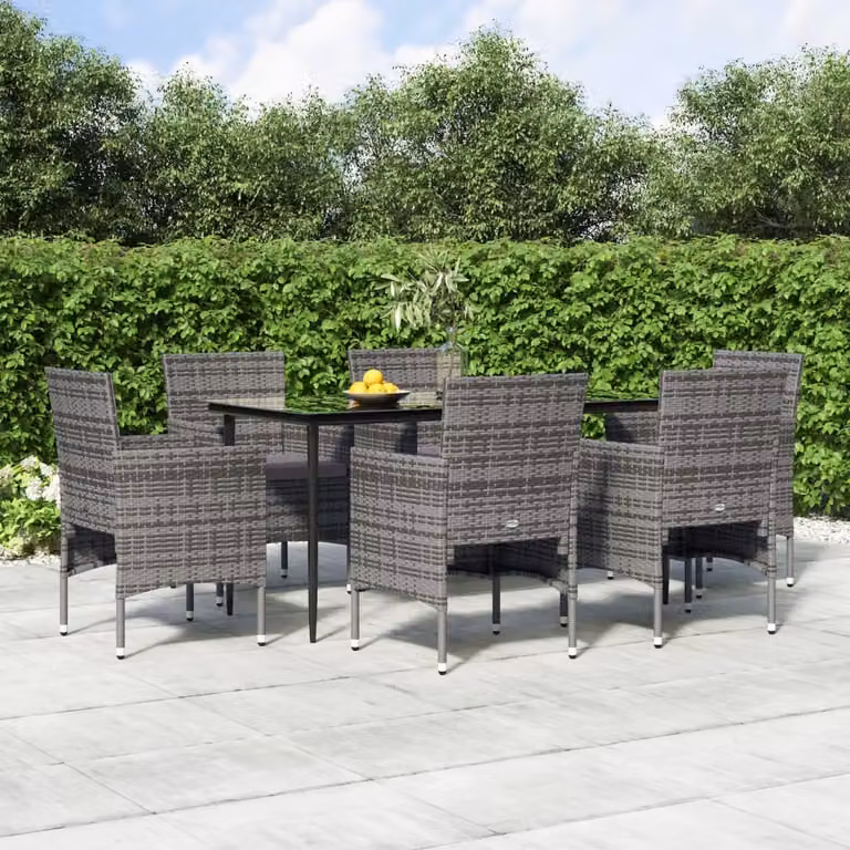 Maison Exclusive - Set da pranzo da giardino da 7 pezzi con cuscini grigi e neri