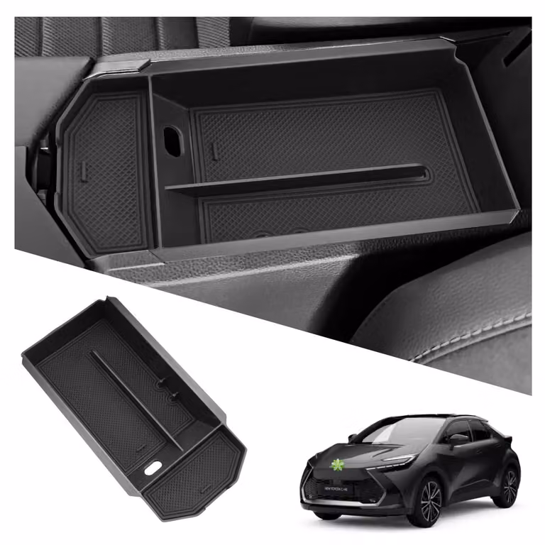 Contenitore portaoggetti per la console centrale, compatibile con Toyota C-HR Hybrid, modelli dal 2024 al 2026, colore nero, materiale ABS