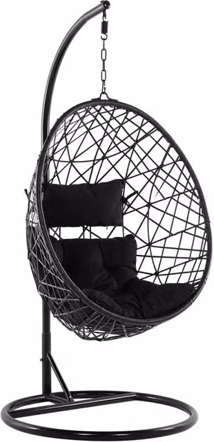 Sedia sospesa a uovo Beliani in rattan sintetico con supporto in metallo nero stile Boho