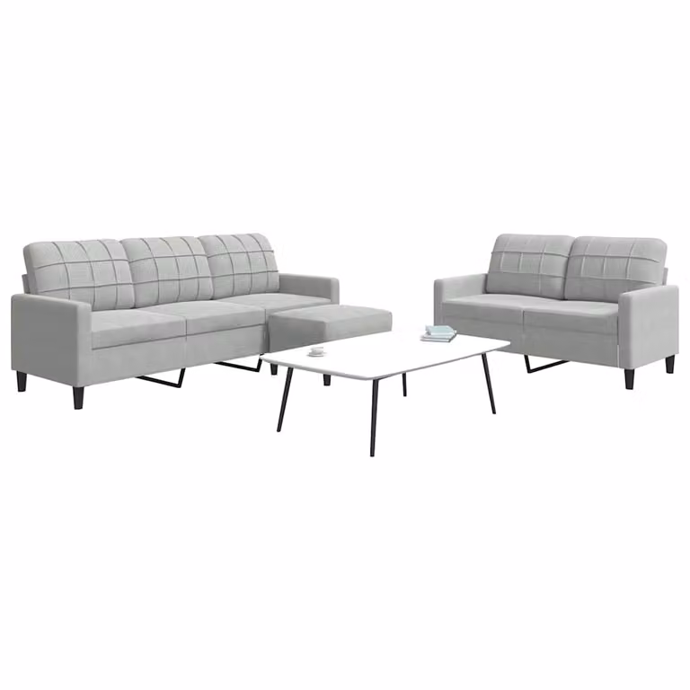 Set di Divani 3 Pezzi vidaXL in Velluto Grigio con Ottoman e Cuscini per Soggiorno