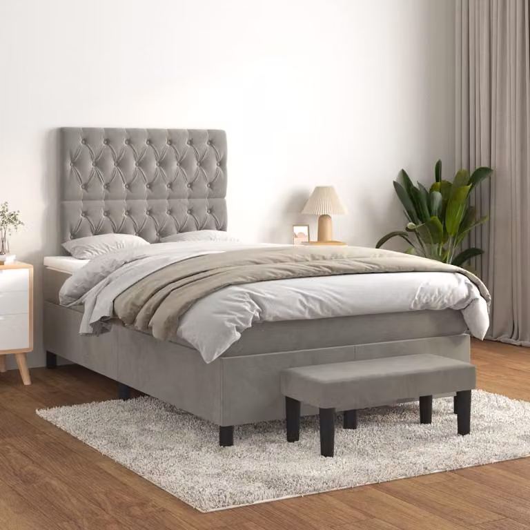 The Living Store Letto a molle con materasso grigio chiaro 120x200 cm in velluto