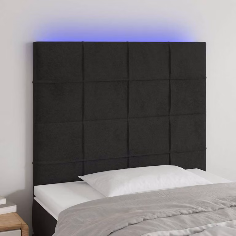 Testiera per letto vidaXL in velluto nero con illuminazione LED e porta di ricarica USB, L 80 cm, P 5 cm, H 118-128 cm