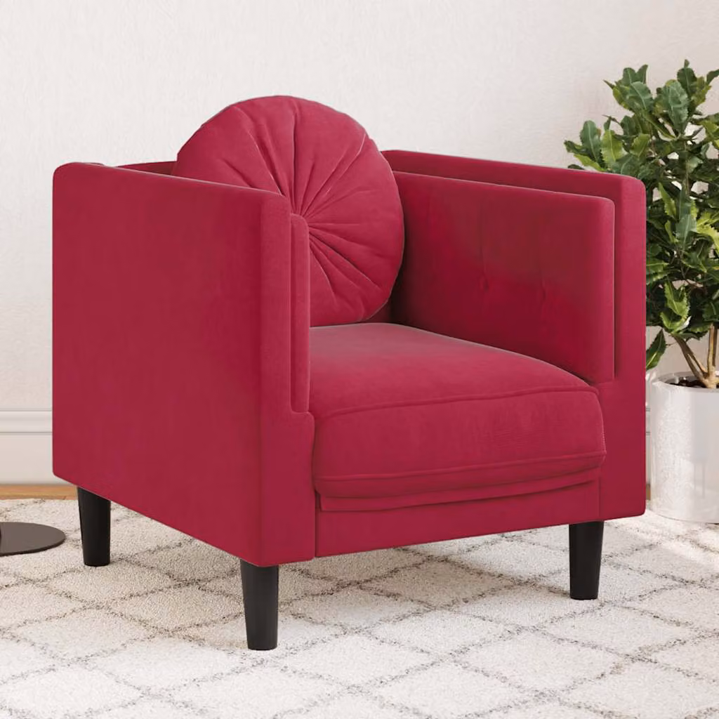 vidaXL Poltrona Moderna in Velluto Rosso con Cuscino e Braccioli
