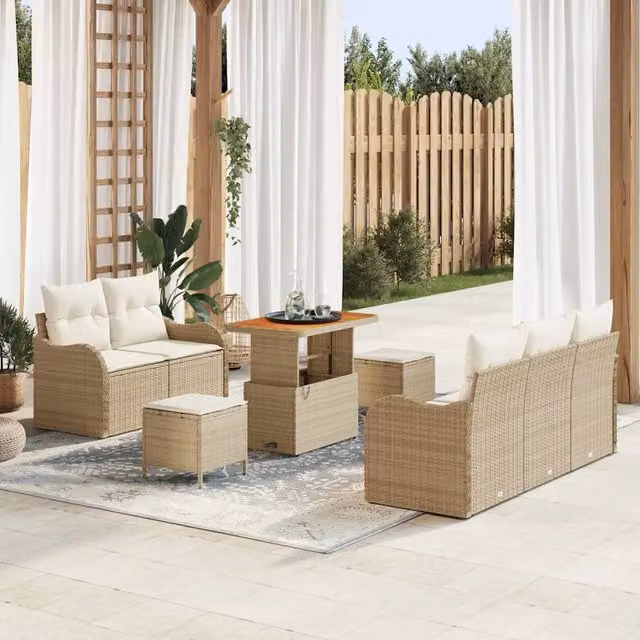 Set Divano da Giardino 8 pz Beige polyrattan 3362211