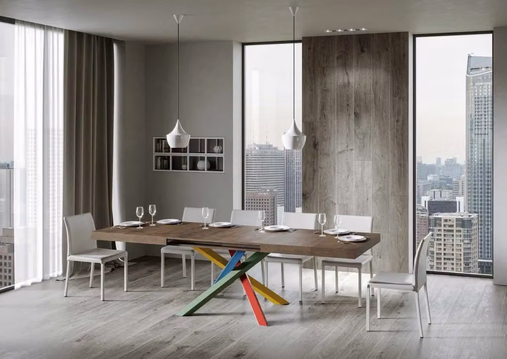 Tavolo allungabile moderno Itamoby color marrone con piano in MDF laminato e telaio in metallo L: 200-304 cm, P: 90 cm, H: 77 cm – 2