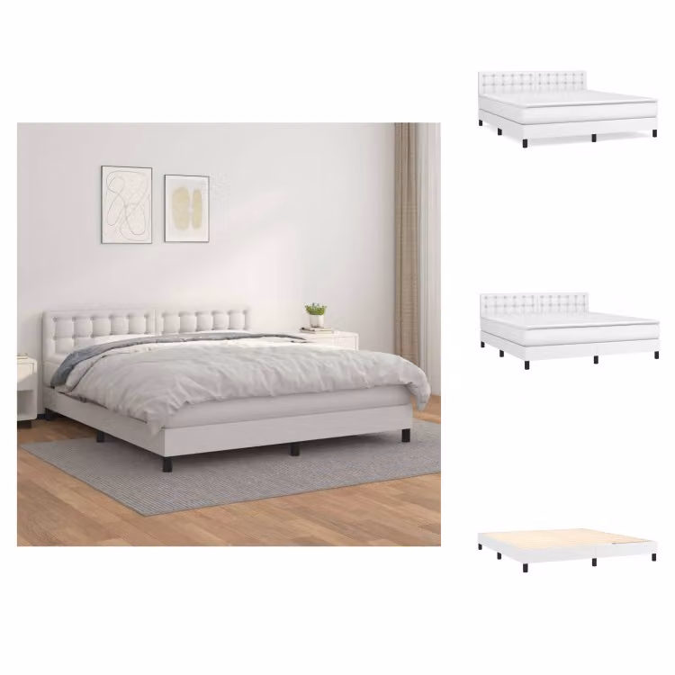 vidaXL Letto a molle con materasso bianco 180x200 cm in Pelle finta - Letti & strutture letto